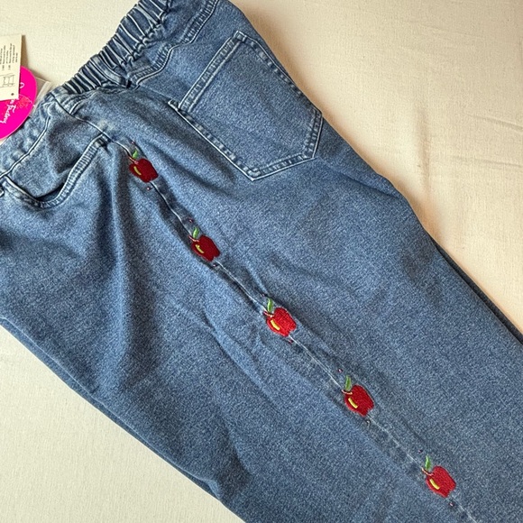 Quacker Factory Embroidered Jeans Blue Elastic Waist Apple Large - Picture 4 of 12